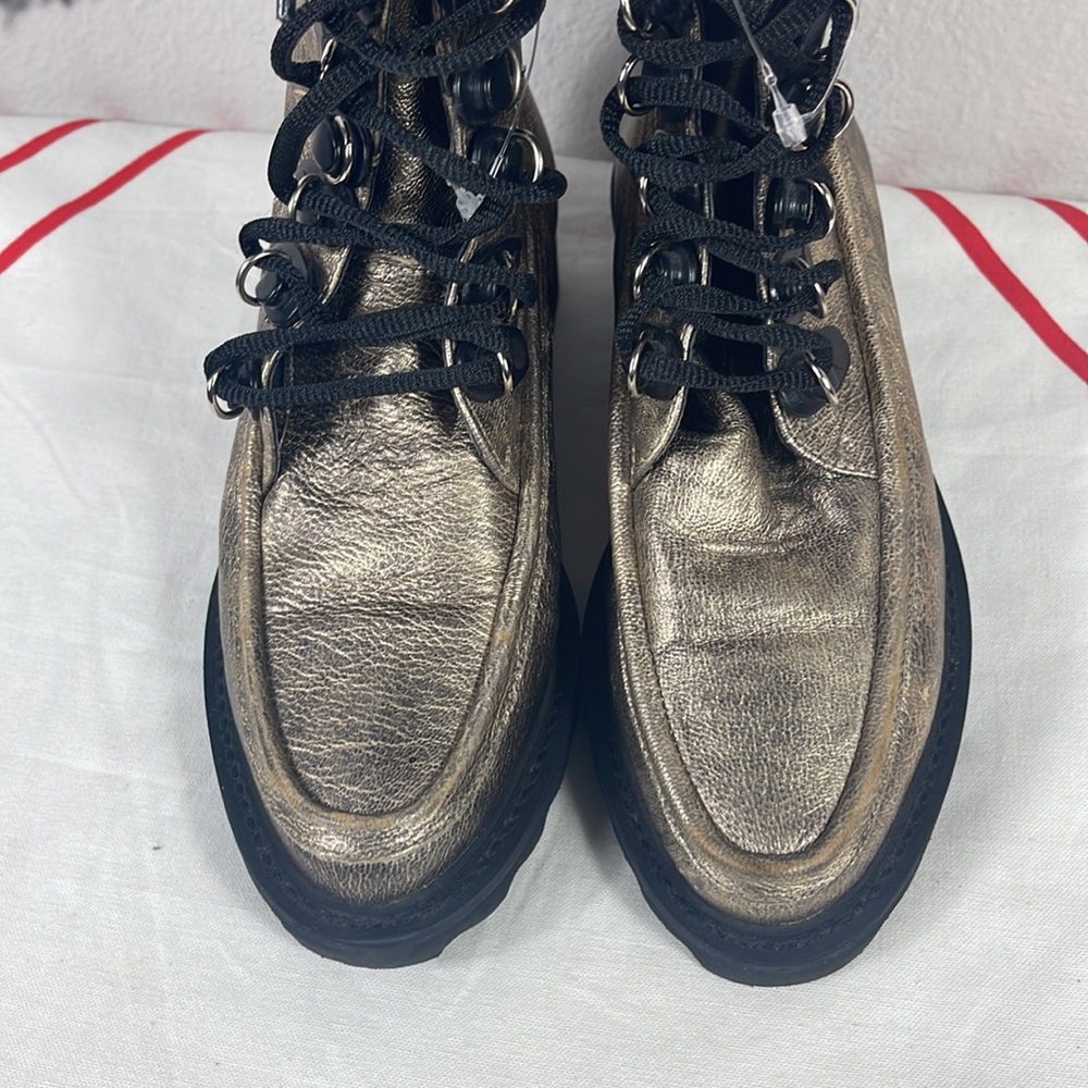 Free People Leather Gold Distressed Lace Up Boots Size 6 - Picture 4 of 6